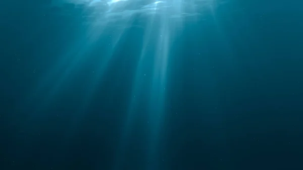 Ilustración 3D de rayos de luz bajo el mar . —  Fotos de Stock