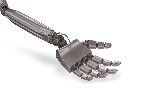 Roboterhand aus Metall isoliert auf weißem Hintergrund. 3D gerenderte Illustration. — Stockfoto