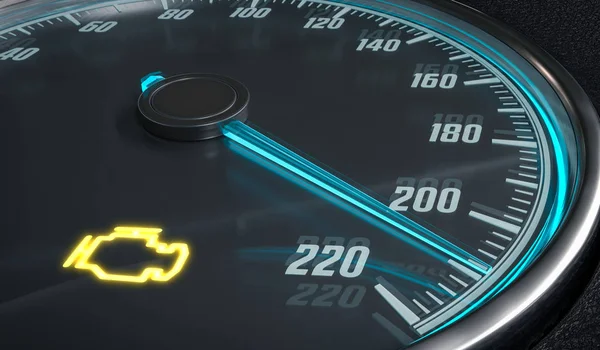 Engine malfunction warning light control in car dashboard. 3D rendered illustration. — Stock Photo, Image