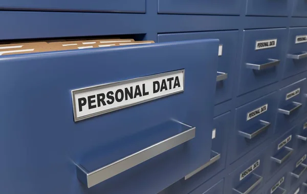 个人数据保护和隐私概念。大量的橱柜与文档和文件。3d 渲染的图. — 图库照片