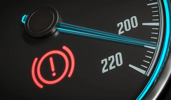 Sistema de freio luz de advertência no painel do carro. Ilustração renderizada 3D . — Fotografia de Stock