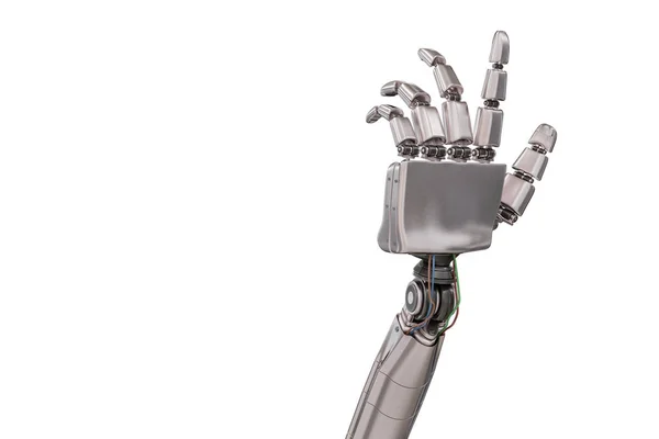 Cyborg metallische Hand isoliert auf weißem Hintergrund. 3D gerenderte Illustration. — Stockfoto