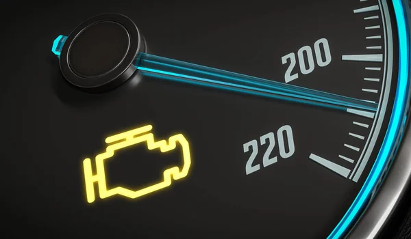 Engine malfunction warning light control in car dashboard. 3D rendered illustration. — Stock Photo, Image