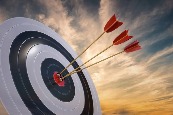 gün batımında oklarla 3D işlenmiş çizimi.