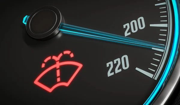 Предупреждение об индикаторе жидкости для мойки лобового стекла на приборной панели автомобиля. 3D-рендеринг . — стоковое фото
