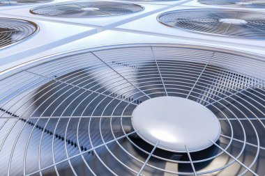 Hvac (Isıtma, havalandırma ve klima) birimleri görünümü kapatın. 3D render illüstrasyon.
