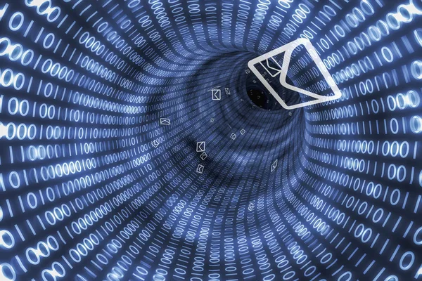 Concepção de comunicação de correio e internet. Túnel binário. Rende 3D — Fotografia de Stock