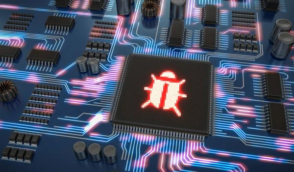 Malware or virus inside microchip on electronic circuit. Interne — Stock Photo, Image