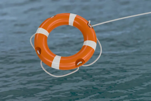 3D utsmält illustration av orange livbojen. Havet i bakgrunden. — Stockfoto