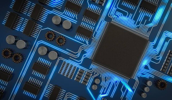 3D rendered illustration of processor or microchip. View from to