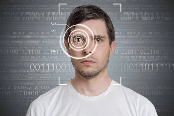 Face detection and recognition of man. Computer vision concept.