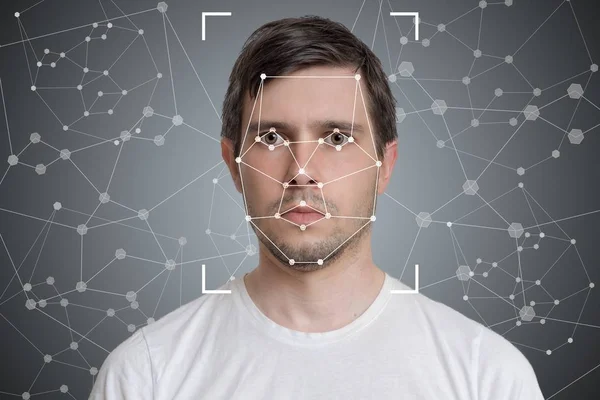 Face detection and recognition of man. Computer vision and artif — Stock Photo, Image