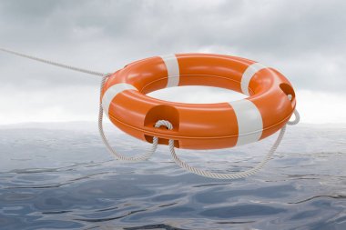 turuncu yaşam şamandıra 3D render Illustration. Deniz arka planda.