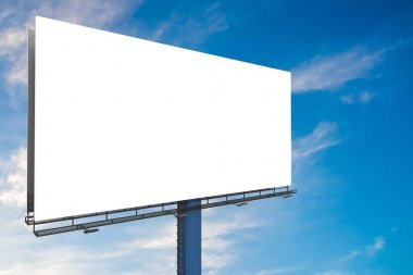 Mavi gökyüzü karşı büyük billboard. 3D render illüstrasyon.