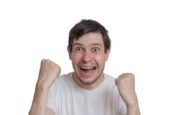 Jovem feliz homem isolado no fundo branco. — Fotografia de Stock