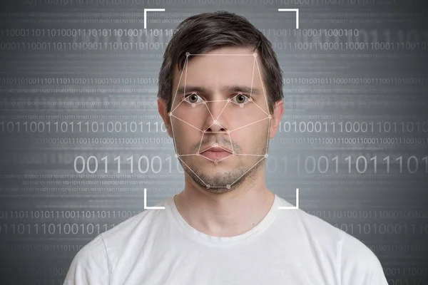 얼굴 감지 및 인식 남자의. 컴퓨터 비전 개념. — 스톡 사진