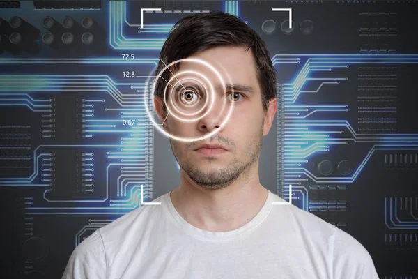 Face detection and recognition of man. Computer vision concept. — Stock Photo, Image