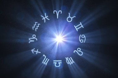 3D render illüstrasyon parlayan astroloji zodyak işaretleri St