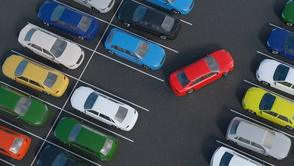 El coche está aparcando en el estacionamiento. Ilustración 3D renderizada. Ver fr — Foto de Stock