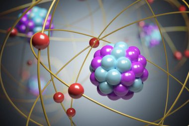 3D rendered illustration of elementary particles in atom. Physic clipart
