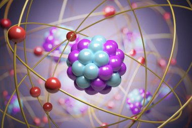 3D rendered illustration of elementary particles in atom. Physic clipart