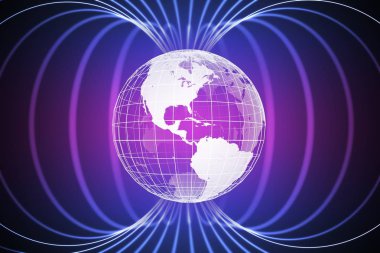 Magnetosphere veya dünya etrafında manyetik alan. 3D render illust