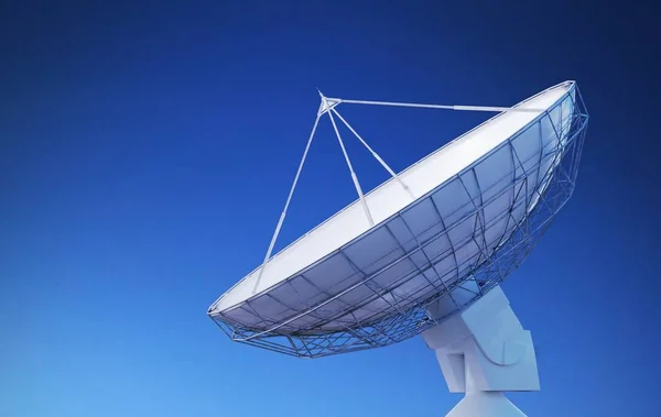 Parabola satellitare o antenna radio contro il cielo blu. 3D renderizzato il — Foto Stock