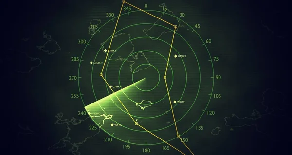 Lo schermo radar militare sta analizzando il traffico aereo. 3D renderizzato illus — Foto Stock