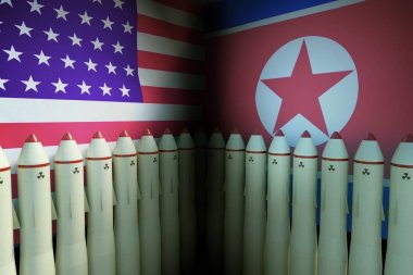Nuclear missiles of USA and North Korea. 3D rendered illustratio clipart