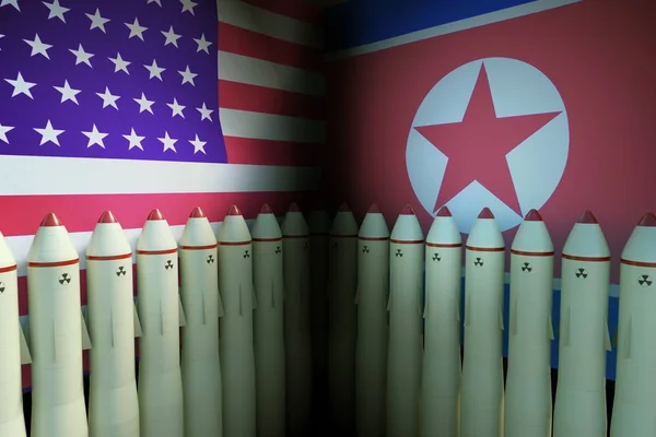 Ядерних ракет США і Північна Корея. 3D надані illustratio — стокове фото