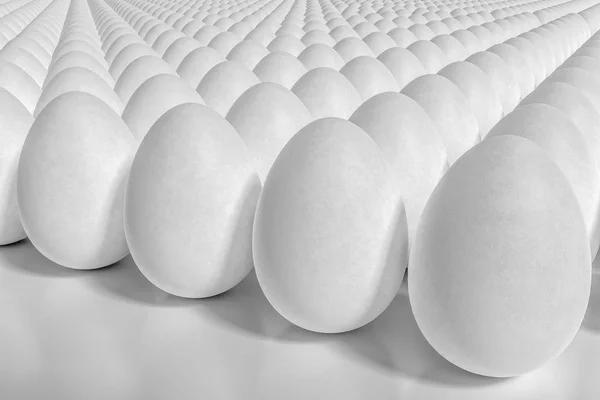 Багато білих яєць у масиві. 3D ілюстрація . — стокове фото