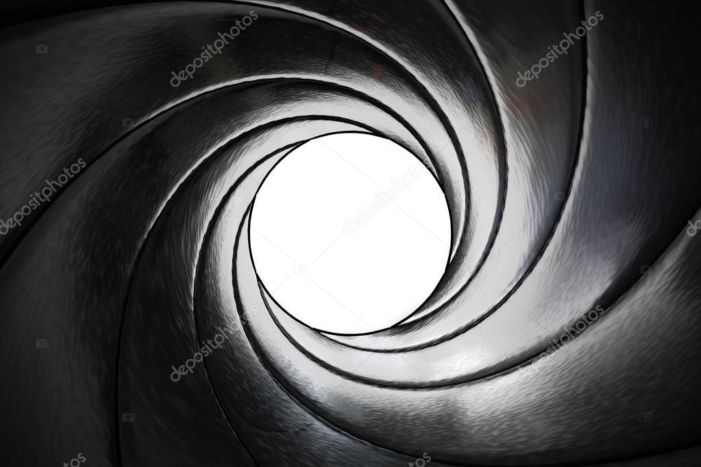 View through twisted gun barrel. 3D rendered illustration.