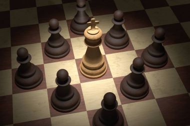Checkmate in chess. White king is surrounded by black pawns. 3D  clipart