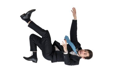 Businessman is falling down. Isolated on white background. clipart