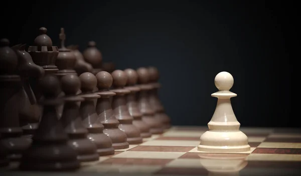 Chess striden börjar. Schacköppning flytta - bricka i mitten av vildsvin — Stockfoto