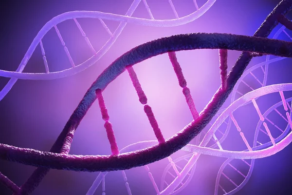 Närbild av syn på spiral Dna-molekyler. 3D utsmält illustration. — Stockfoto