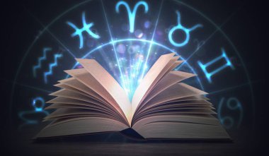 Zodyak işaretleri yukarıdaki ile açık parlayan Astroloji Rehberi. 3d render