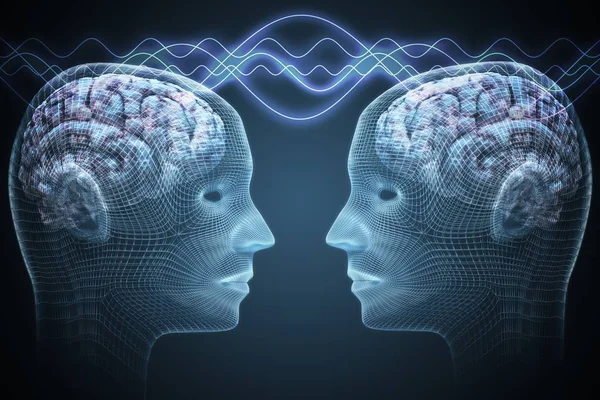 Pojem telepatie. Dva lidé komunikují. 3D vykreslení nemocných — Stock fotografie