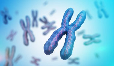 Genetik kavramı. Birçok X kromozomu Dna molekülleri ile. 3D parçalamak