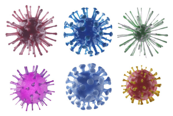 Collection of viruses isolated on white background. 3D rendered 