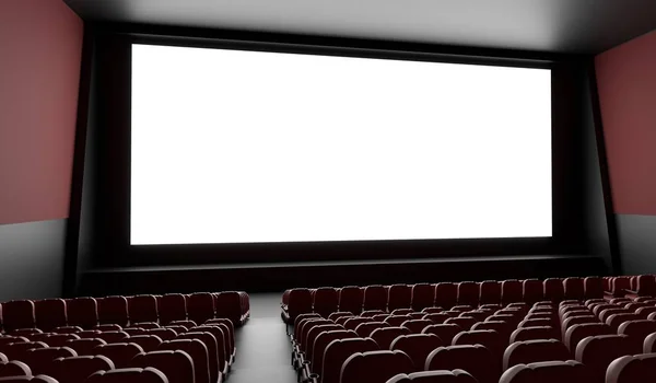 Schermo vuoto nella sala cinema vuota. Illustrazione resa 3D . — Foto Stock