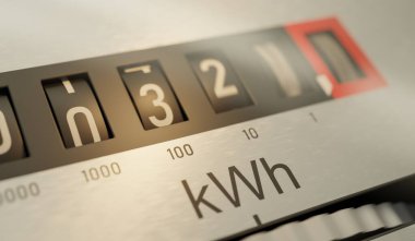 Analog elektrometre elektrik tüketimini ölçüyor. 3d ren