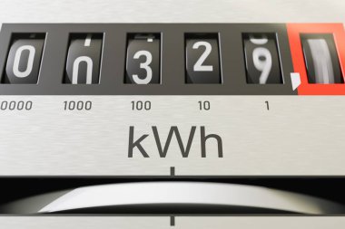 Elektrik sayacı güç tüketimini ölçüyor. Yakın çekim görüntüsü. 3d r