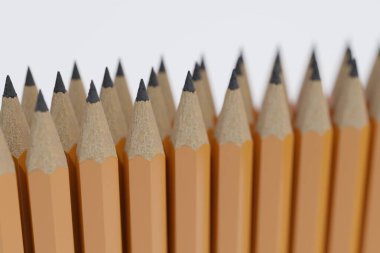 Arka arkaya bir sürü kalem. Eğitim konsepti. 3D resimli.