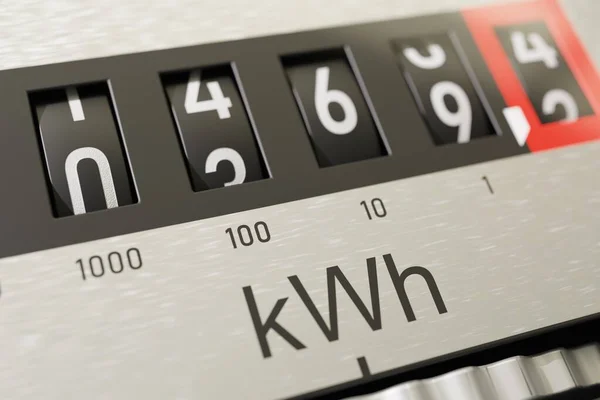 Close-up van de meting van het elektriciteitsverbruik op de elektrometer. — Stockfoto