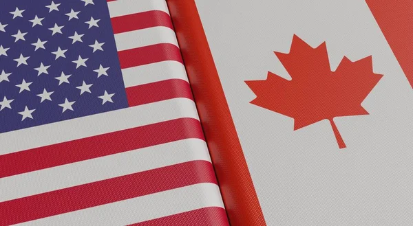 USA and Canadian flags. 3D rendered illustration. — 图库照片