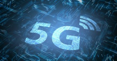 5g kablosuz internet ağı sembolü. Arka planda bir devre var. 3d r
