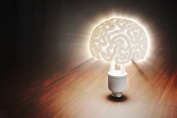 Concept d'idée et d'innovation. Ampoule en forme de cerveau. 3D re — Photo