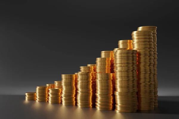 Концепція інвестицій та зростання заробітку. Монети в стосах. 3D рендеринг — стокове фото