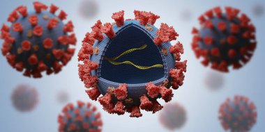 İçinde RNA molekülü olan birçok virüs. Enfeksiyon konsepti. 3 Boyutlu resimleme.